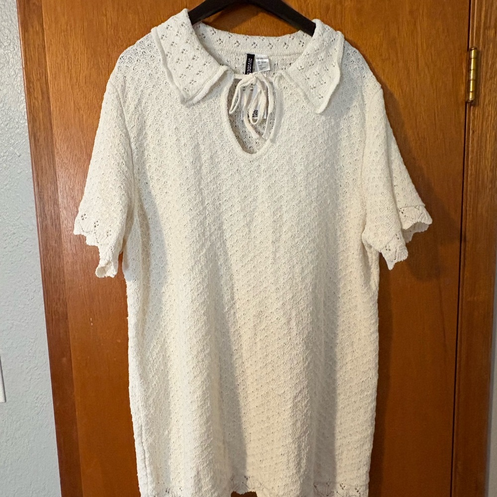 H&M Cream Lace Swim Cover Up with Collar